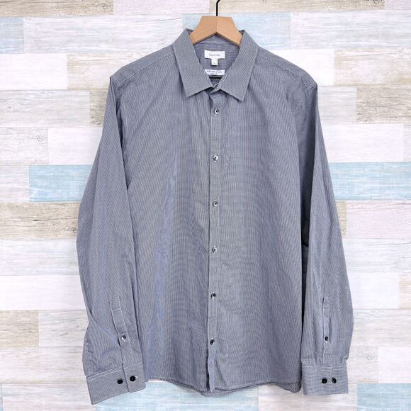 Calvin Klein Infinite Cool Non Iron Button Front Shirt Gray Gingham Mens XL - Picture 1 of 7
